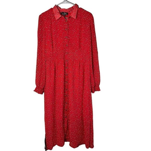 Suzanne Betro Dresses & Skirts - Suzanne Betro‎ Red and Ivory Polka Dot Button Front Dress XL